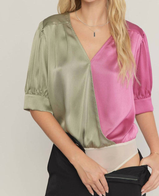 entro Satin Colorblock Bodysuit Green Large 2