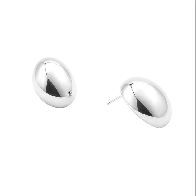 FASHNZFAB Modern Oval Stud Earrings White Gold 4