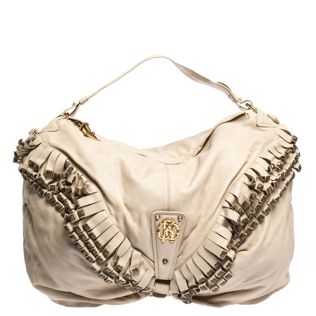 Roberto Cavalli Studded Fringe Hobo Cream 2