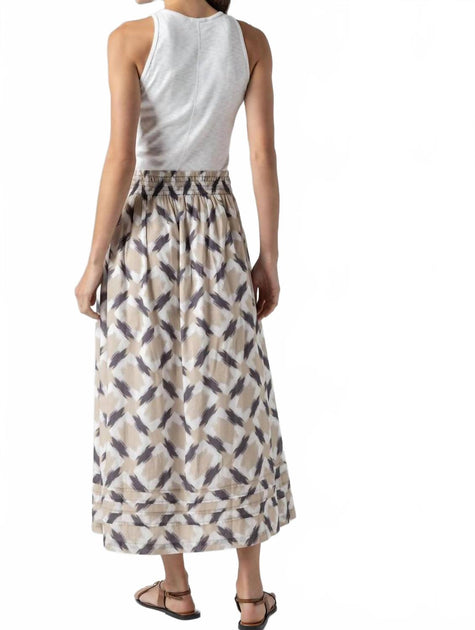 Lilla P Shirred Elastic Waist Midi Skirt Beige Small 3