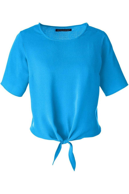 Devon & Jones Perfect Fit Tie Front Blouse Blue XSmall 2