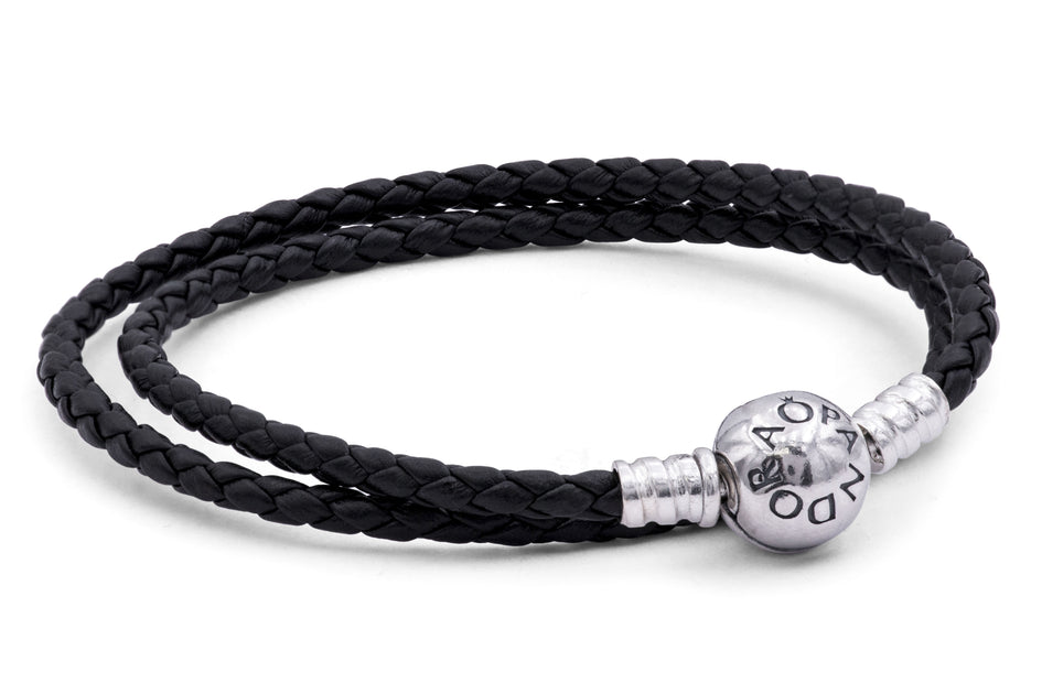 Pandora Double Leather Bracelet Black Silver 3