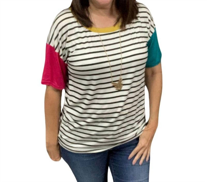 BiBi Striped Tee Top Beige Medium 3