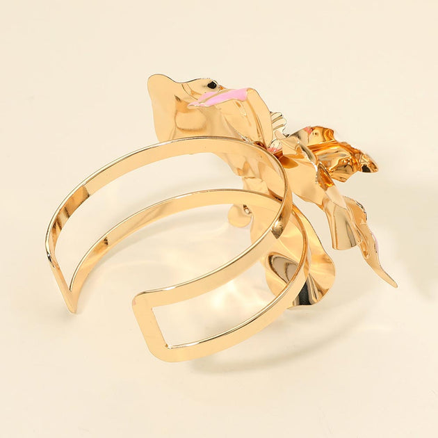 FASHNZFAB Floral Accent Cuff Bracelet Gold One Size 3