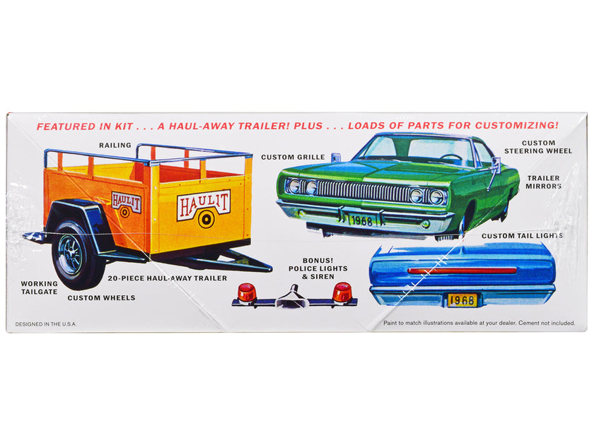 MPC 1968 Dodge Coronet Hardtop with Trailer Scale Model Kit White 1/25 2