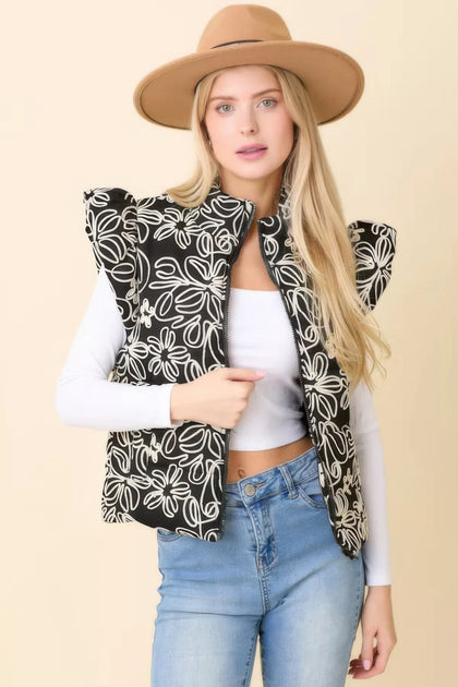 TRUEDAMES Embroidered Denim Puffer Vest Multicolor Small 5