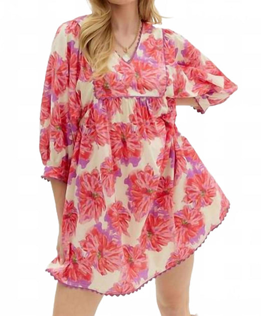entro Floral Babydoll Mini Dress Red Medium 2