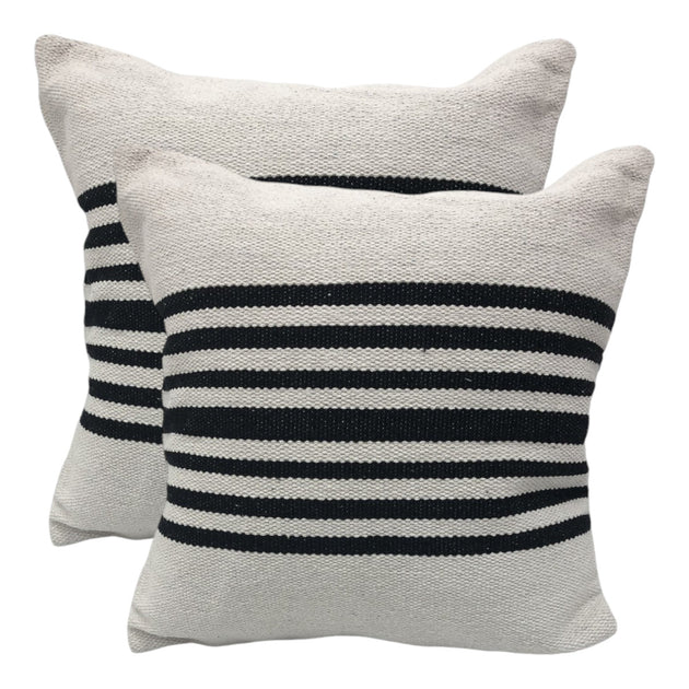 Hivvago Set of Two Striped Cotton Throw Pillows Black/White 22in 3