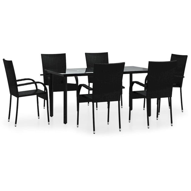VidaXL 7 Piece Patio Dining Set Black Poly Rattan 4