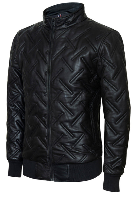 Infinity Mens Bomber Leather Quilted Jacket Blue XLarge 3