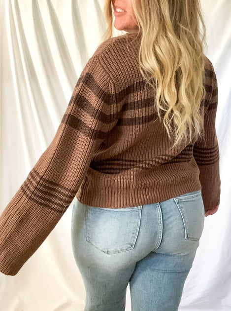 LE LIS Charley Knit Sweater Brown Medium 3
