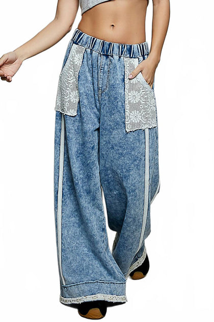 POL Denim Spitzen Hose Blau Medium 2