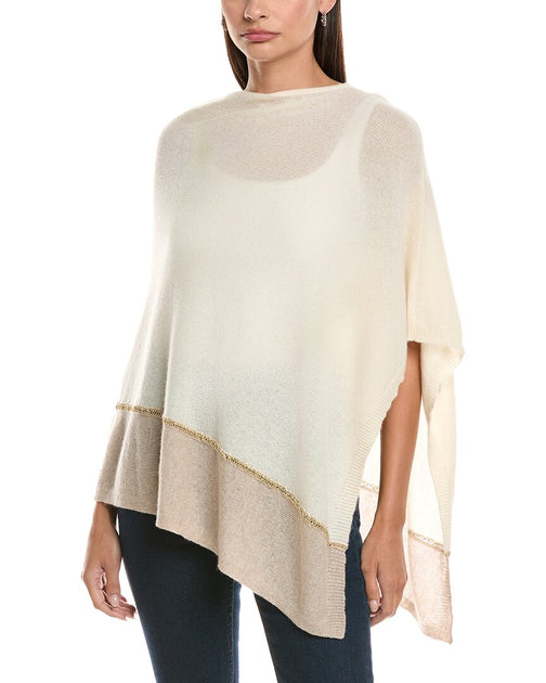 Forte Cashmere Lurex Stripe Poncho Beige One Size 2