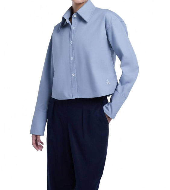 Dāl the Label Cropped Button Down Shirt Blau US 8 2