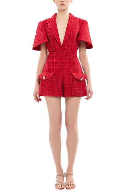 Saiid Kobeisy Tweed Short Jumpsuit Red EU 42 3