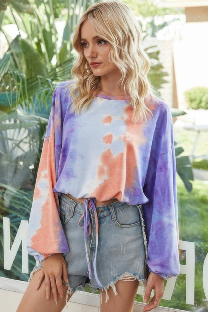 TRUEDAMES Tie Dye Balloon Sleeve Top Red Large 2