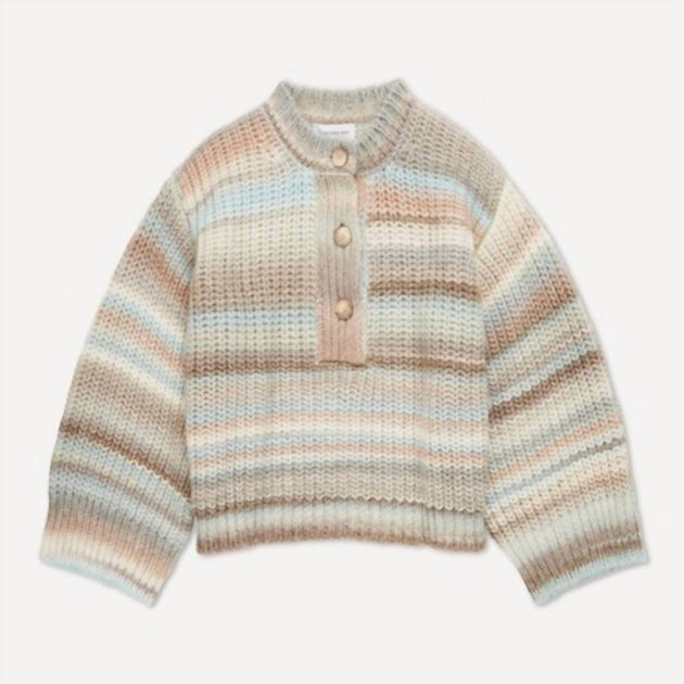 Something Navy Ombre Henley Sweater Beige Small 4
