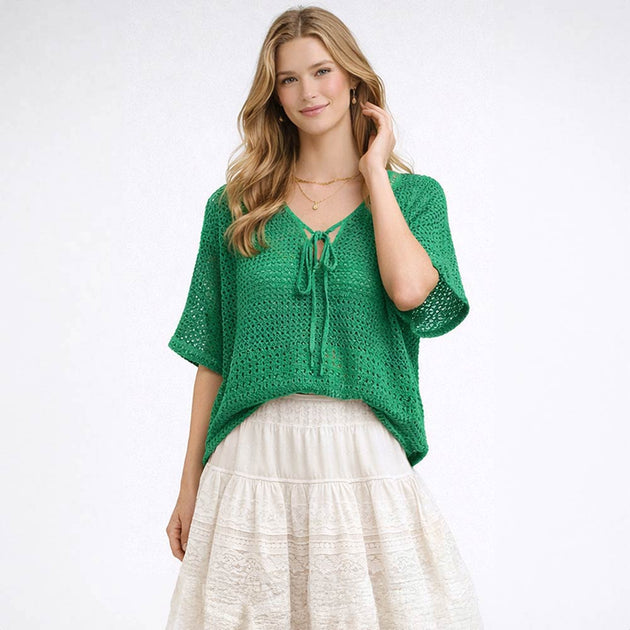 TRUEDAMES Crochet Cover Up Top Blue One Size 2