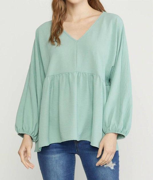entro Textured Long Sleeve Babydoll Top Blue Small 2