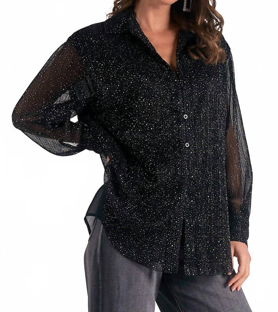 ELAN Long Sleeve Oversized Blouse Black Small 4