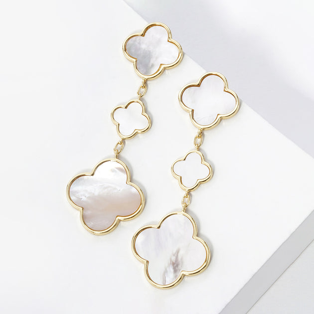 FASHNZFAB Triple Quatrefoil Link Drop Earrings Multicolor 4