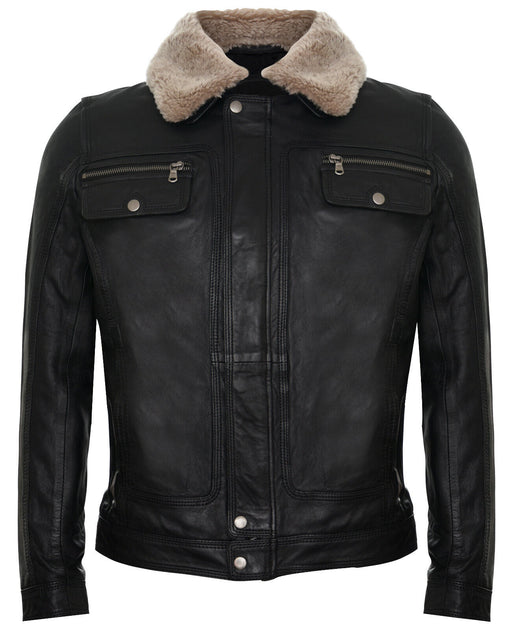 Infinity Mens Trucker Shirt Leather Jacket-Galway Black Medium 2