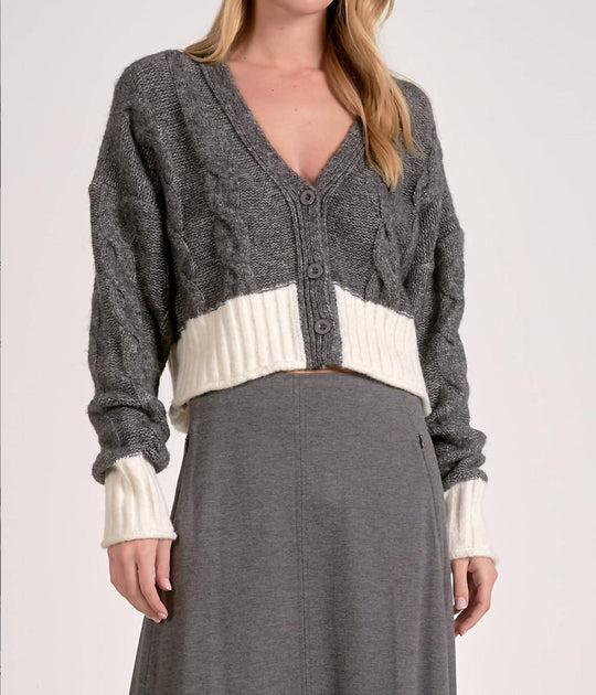 ELAN Logan Color Block Cardigan Grey Small 2