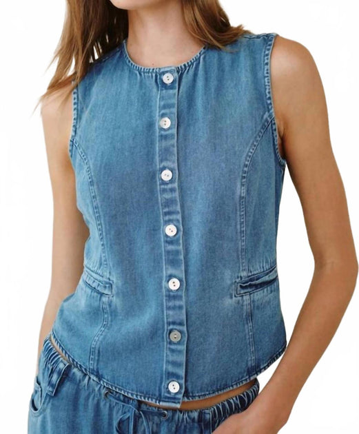 Bella Dahl High Neck Fitted Vest Blue Large 2