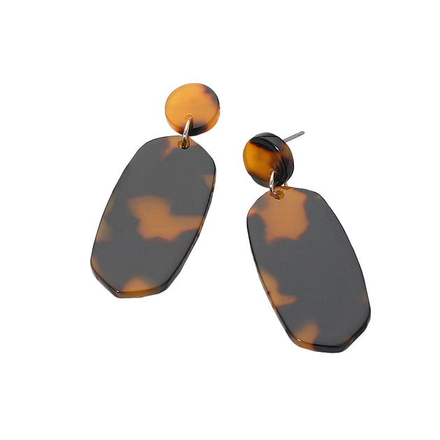 FASHNZFAB Geometric Tortoise Resin Oval Plate Drop Earrings Grey 3