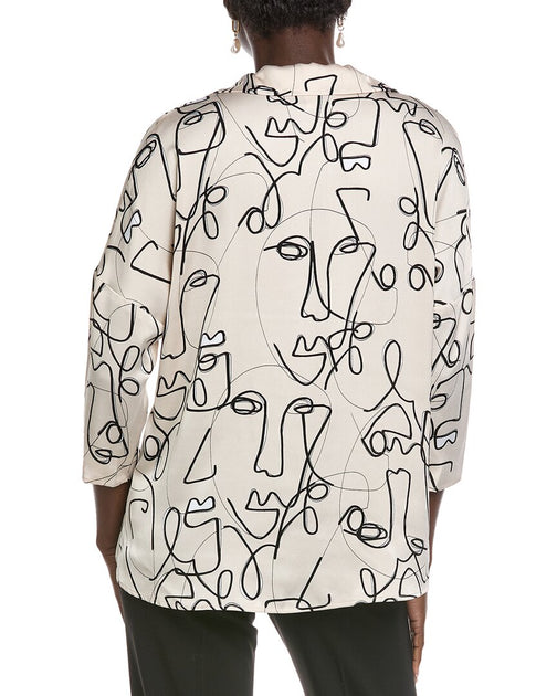 Joseph Ribkoff Abstract High-Low Blouse White US 8 3