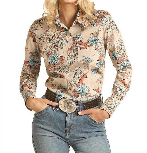Rock & Roll Denim Conversational Snap Shirt Beige XLarge 2