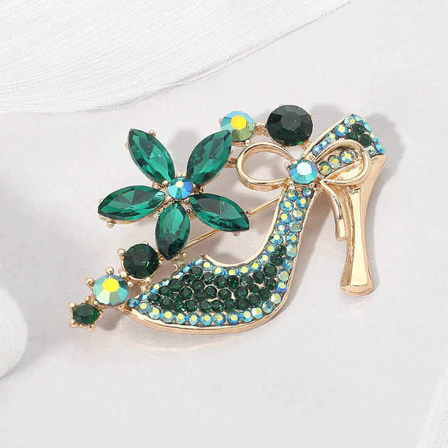FASHNZFAB Stiletto Heel Flower Brooch Green 3