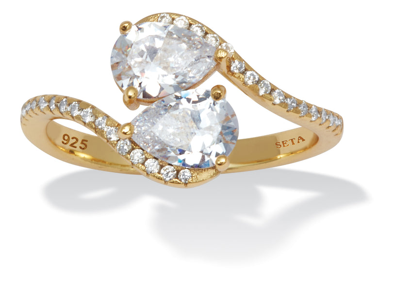 Palm 1.58 TCW CZ Gold-Plated Sterling Silver Ring Silver US 8 2