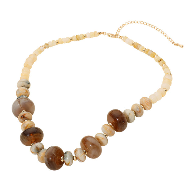 FASHNZFAB Round Beaded Necklace Cream One Size 3