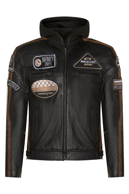 Infinity Mens Racing Hooded Leather Biker Jacket Detroit blue Large 2