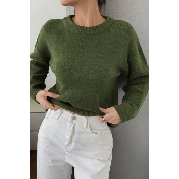 TRUEDAMES Round Neck Long Sleeve Sweater Green Large 3