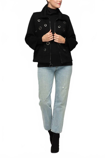 IC COLLECTION Grommet Detail Polyurethane Jacket Black Large 3