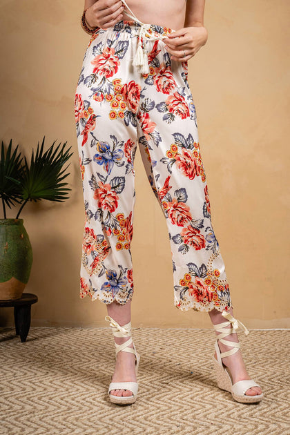 PAPARAZZI Pull On Printed Charmeuse Pant White XLarge 3