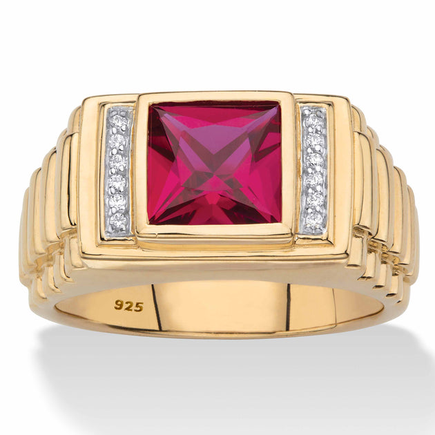 Palm Men's Created Ruby Diamond Accent Ring Red Gold-Plated US 10 2