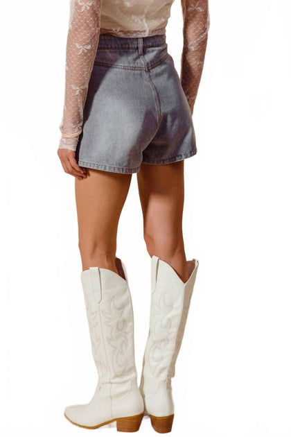 So Me Bow Ribbon Knot Pocket Denim Shorts Grey Large 3