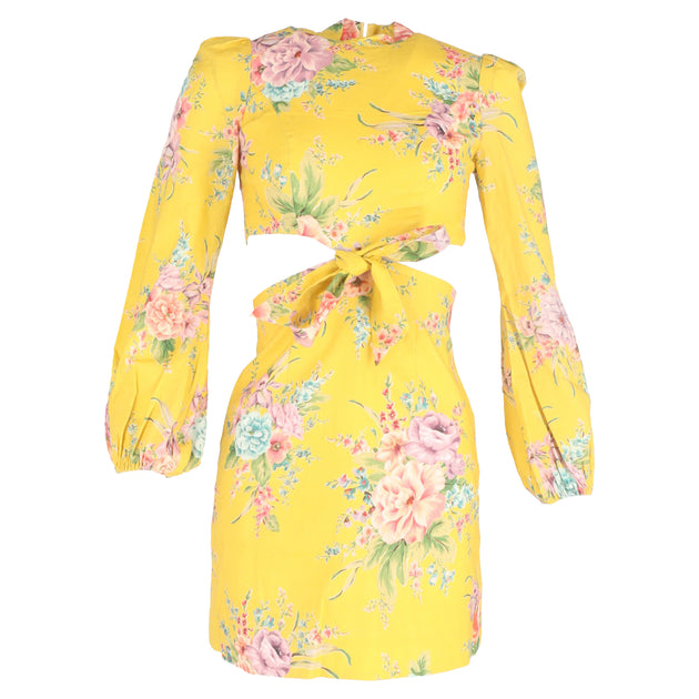 Zimmermann Zinnia Floral Mini Dress In Yellow Linen | ShopSimon
