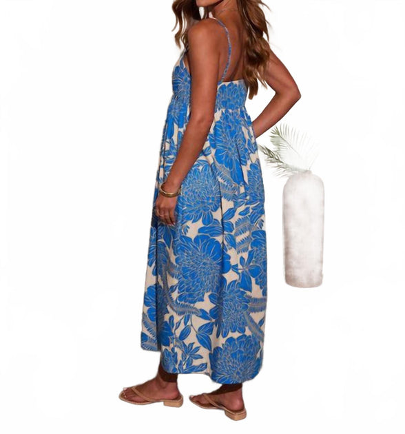 Olivaceous Abstract Maxi Dress Blue Large 3
