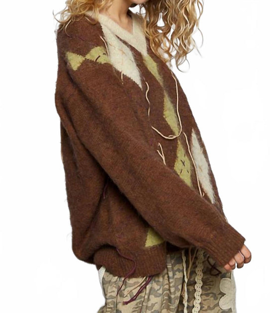 POL Oxford Argyle Distressed Pullover Multi Medium 4
