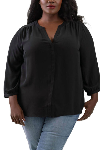 NYDJ Pintuck Blouse Black Plus Size 3X 2