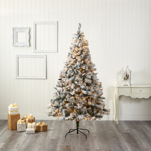 Hivvago 7 ft Flocked White Christmas Tree 4