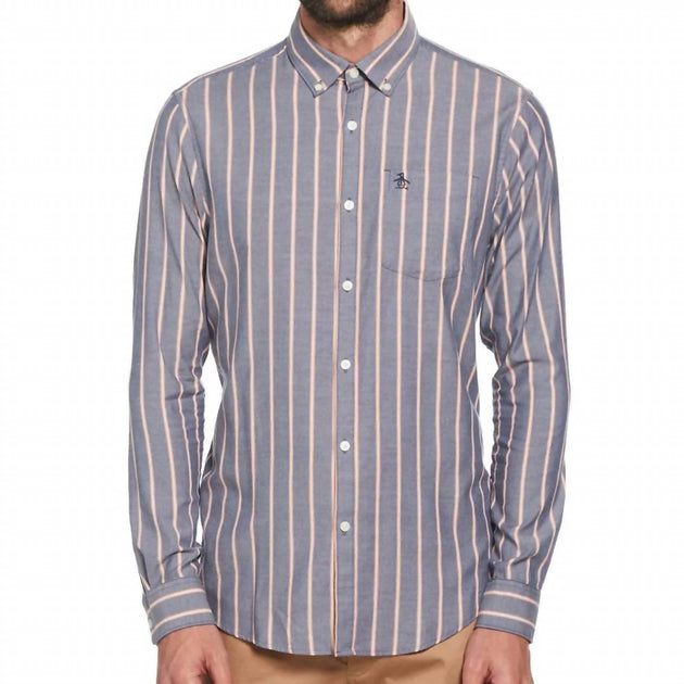 Original Penguin Long Sleeve Vertical Stripe Shirt Grey XL 2