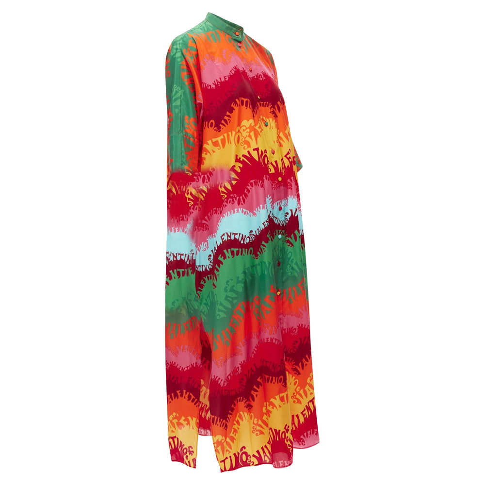 Valentino Garavani Waves Rainbow Logo Print Silk Cotton Kaftan