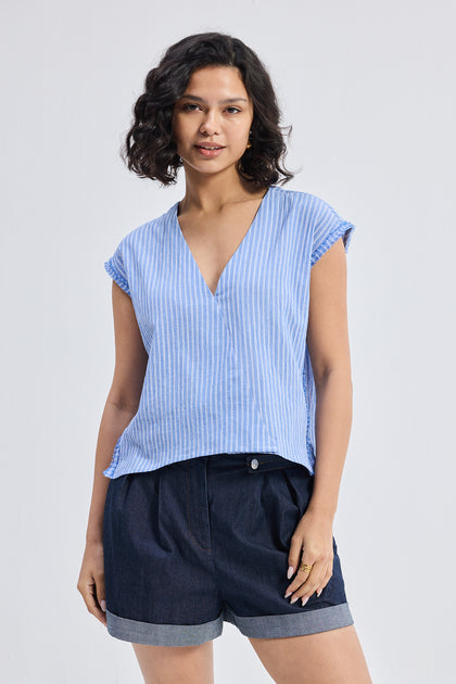 Reistor Boxy V-neck Top Blue Large 2
