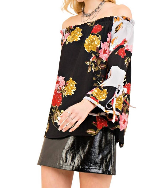 Entro Textured Floral Off The Shoulder Top Black Small 4