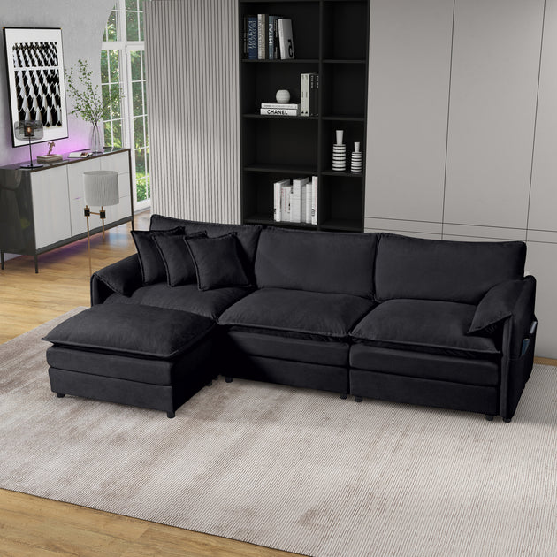 Streamdale Black Chenille Modular Sectional Sofa 2